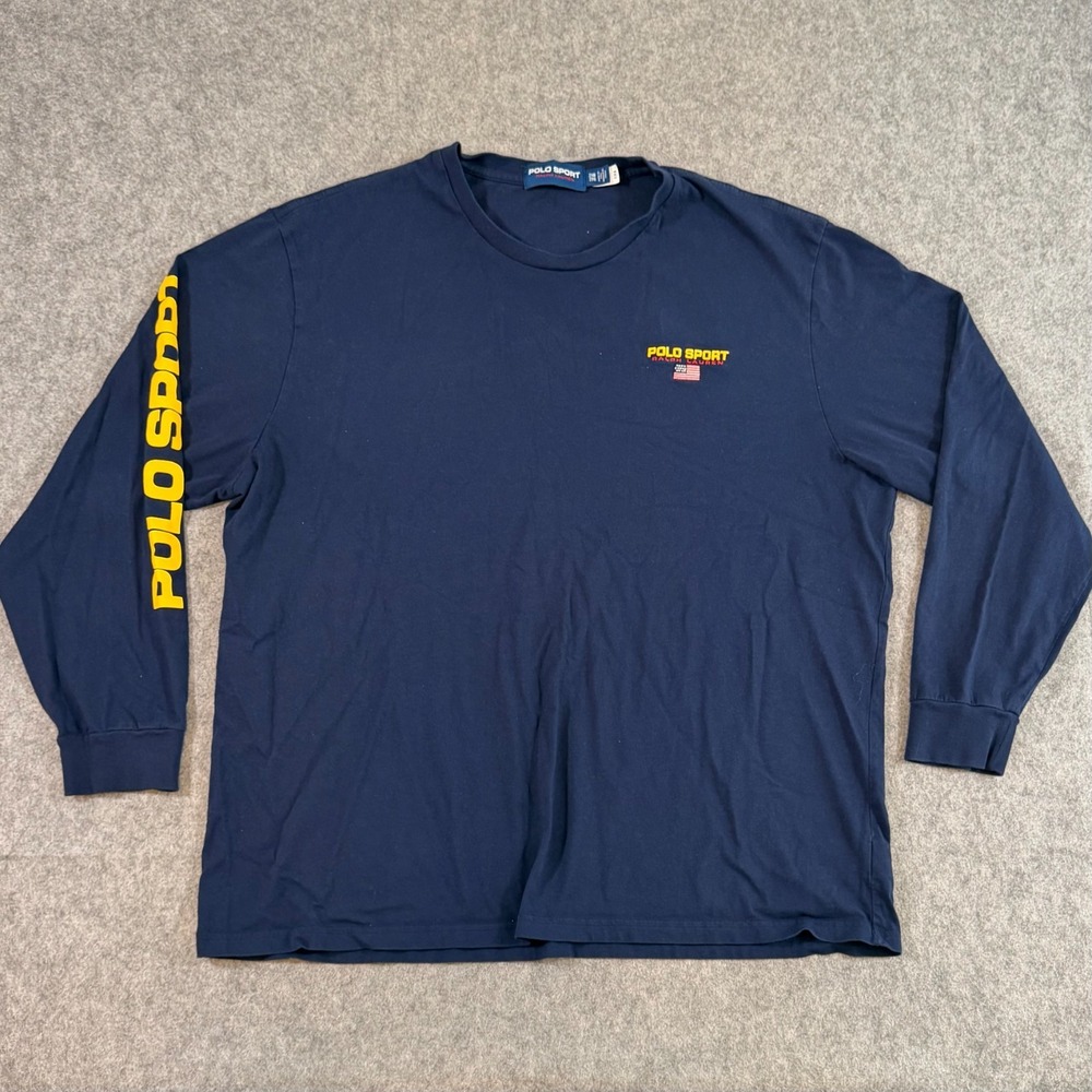 Ralph Lauren Polo Sport Navy Blue Graphic Long Sleeve T-Shirt Men's Size 2XB